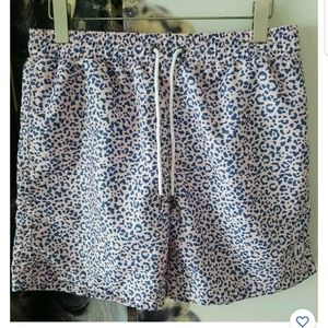 ALLFENIX Elastic Waist Pink Blue Animal Print LEOPARD DAYS Swim Shorts sz‎ L NWT